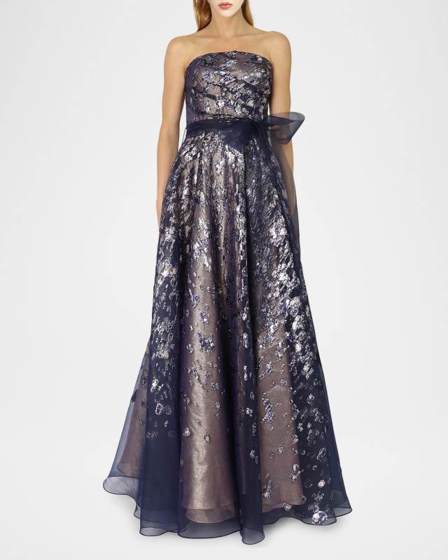 Strapless Metallic Fil Coupe Gown